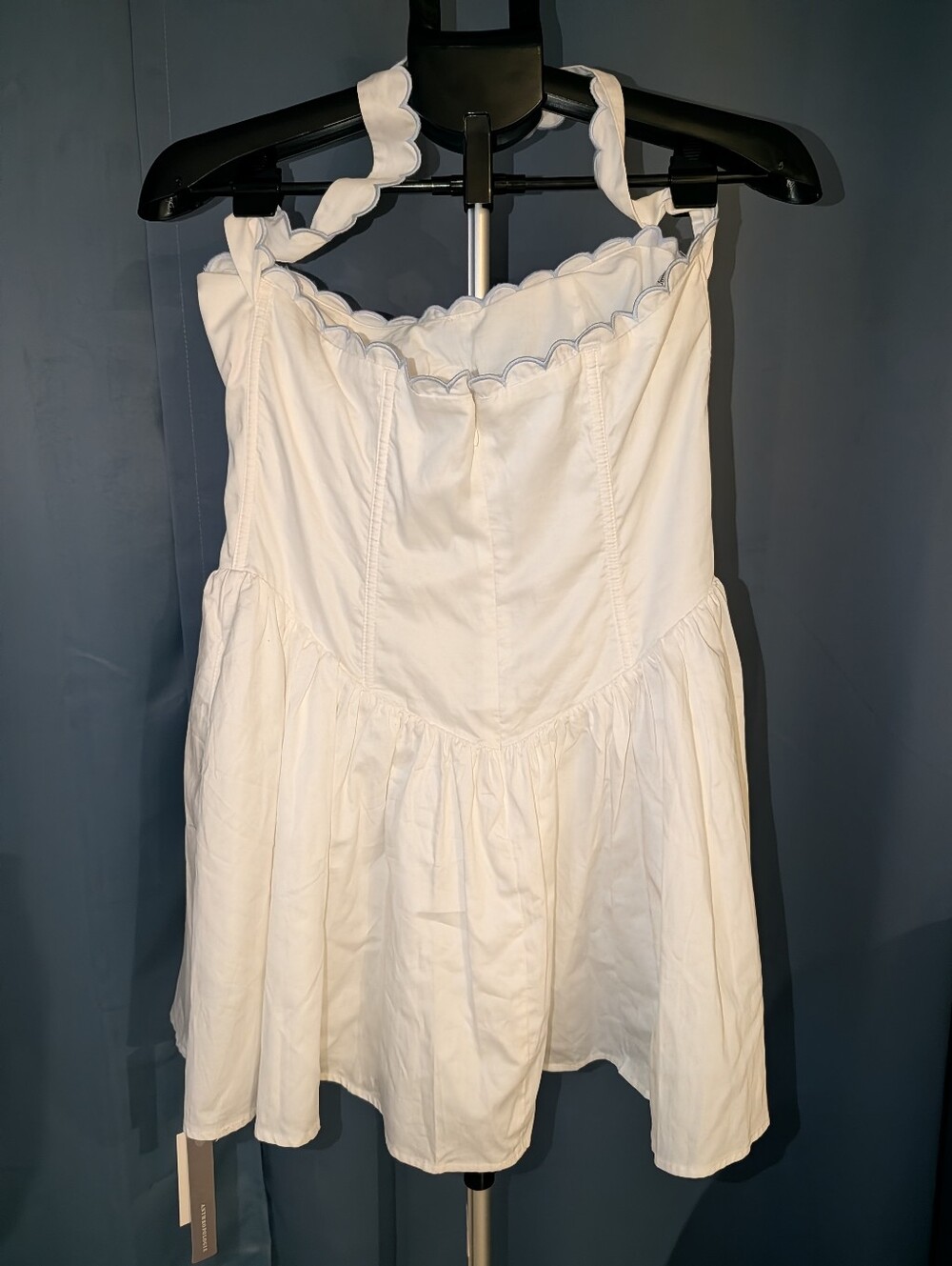 For Love & Lemons White Mini Dress with Blue Trim - Picture 5 of 5